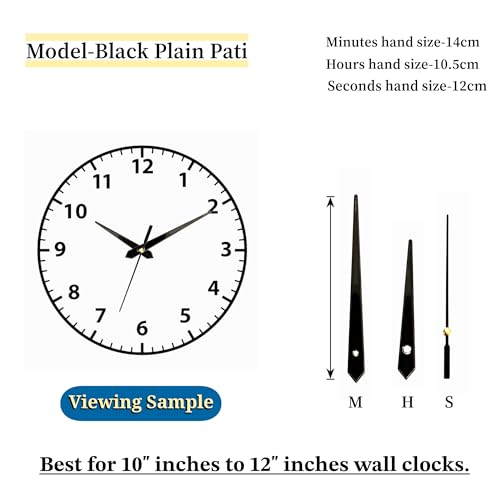 Image of Black Metal Clock Hands Replacement Set - Modern Metallic Needles for DIY Wall Clock Making, Resin Art & Crafts (Set of 1) (Black Plain Pati)