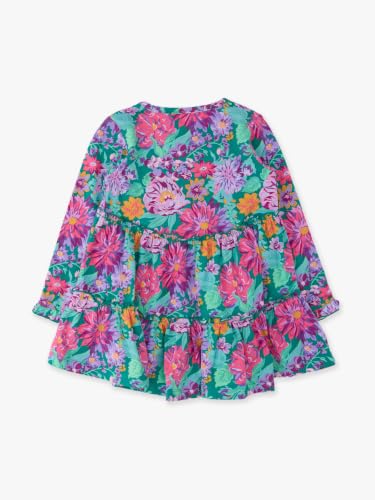 Image of RuffleButts Girls High Low Tunic - Long Sleeve Ruffle Tunic Top | 100% Cotton Fabric, Solid Color, Asymmetric Hem, Flowy Silhouette, Machine Washable, Kid Size