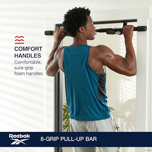 Reebok 8-Grip Pull-Up Bar, Multi-Function Upper Body Workout Rod, Door Frame Fitness Beam with 8 Sure Grip Foam Handles, Portable Chin Up Bar for Strength Training Exercise at Home or Gym by Reebok - Image 2