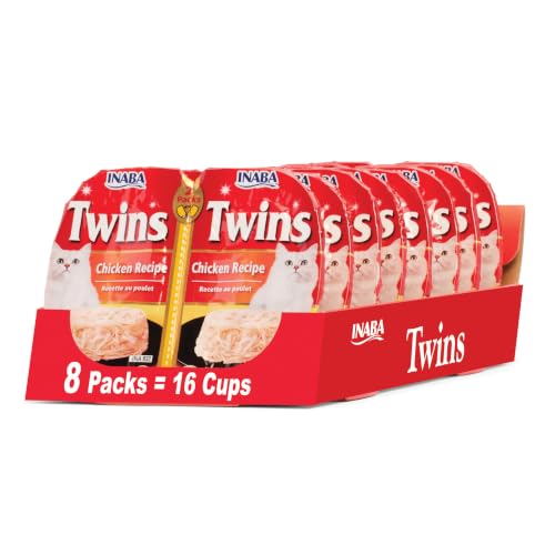 Image of INABA Twins for Cats, Shredded Chicken & Broth Gelee Side Dish /Topper Cups with Green Tea Extract, 1.23 Ounces per Serving, 16 Servings, Chicken Recipe