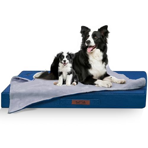 Sytopia Lettino per cani grande, L92 x 69 x 7,6 cm, extra imbottito e largo, resistente e indistruttibile, lavabile, morbido cuscino per cani di taglia grande, colore blu