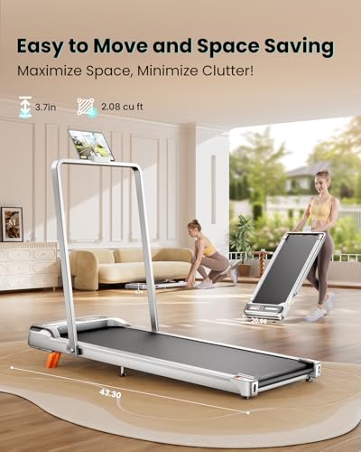 Image of Abonow Portable Walking Pad with Handle Bar for Home & Office, 2 in 1 Under Desk Treadmill with 8% Incline, 2.5HP Small Foldable Compact Treadmills Walking Machine, LED Display, 265 LBS
