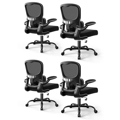 Image of ALLGOD Ergonomic Office Chair, Breathable Mesh Ergonomic Desk Chair with Adjustable Lumbar Support, Flip-up Armrests, Computer Chairs Comfortable for Home, Office, Work, 300lbs, Black (4Pack)