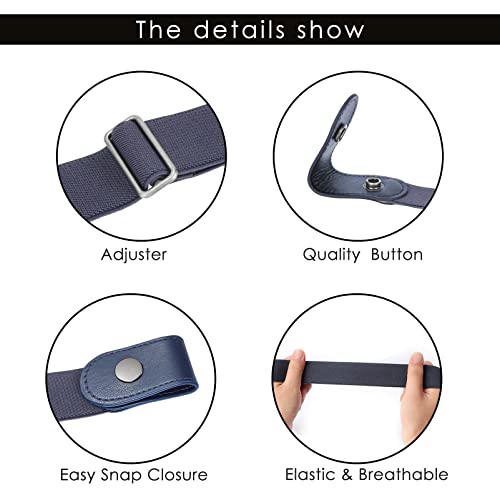 Image of SUOSDEY No Buckle Elastic Stretch Belts For Men And Women, Comfortable Invisible Belts For Jeans Pants, I-Black+Blue(Gun Button), L--Xxl:Waist Size 34''-48''