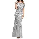 LOPILY Abendkleid Damen Glitzerkleid Eng mit Gehschlitz Elegante Cocktailkleider Schulterfrei Bodenlang Brautkleider Edel Ballkleid Abendmode Pailletten Festliche Kleider Figurbetont