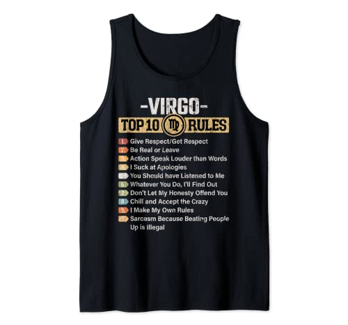 Signo del zodiaco Divertido Top 10 Reglas de Virgo Gráfico Camiseta sin Mangas