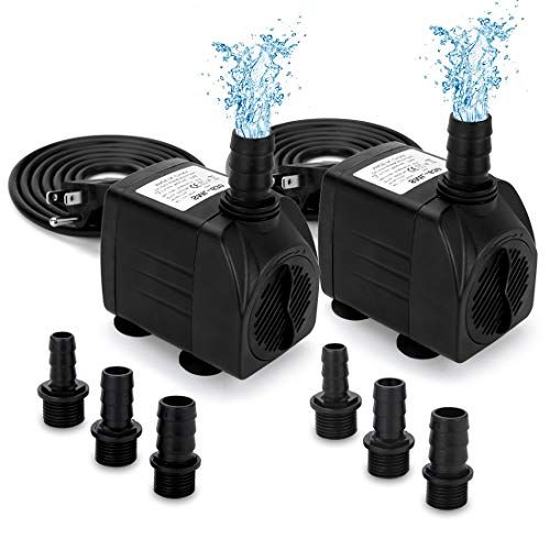 GROWNEER 2 Packs 550GPH Submersible Pump 30W Ultra Quiet Fountain Water Pump, 2000L/H, with 7.2ft High Lift, 3 Nozzles for Aquarium, Fish Tank, Pond, Hydroponics, Statuary