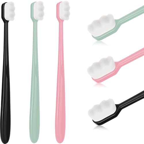 ElevateTech Extra Weiche Zahnbürste, 3 Stück Mikro Nano Zahnbürste für Empfindliche Zähne und Zahnfleisch Mikro Handzahnbürste mit 20.000 Ultraweichen Borsten Zahnbürsten für Empfindliches Zahnfleisch