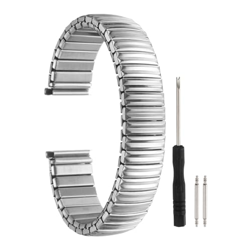 HARFINGTON Expansion Watch Bands 16mm Stainless Steel Stretch Watch Straps with Spring Bars Removal Tool for Women Men Metal Replacement Watch Bands, Silver