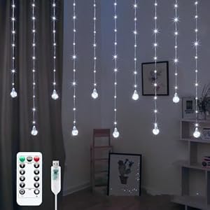 Minetom 200 LED Wishing Ball Curtain Lights - Fairy String Lights with Remote, USB Powered Waterproof for Christmas Wedding Party Bedroom Decoration, Pure White Minetom 200 LED Wishing Ball Curtain Lights Fairy String Lights with Remote USB Powered Waterproof for Christmas Wedding Party Bedroom Decoration Pure White