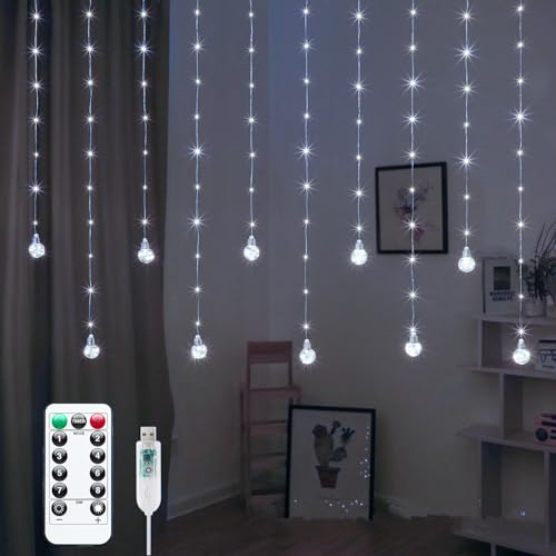Minetom-200-LED-Wishing-Ball-Curtain-Lights-Fairy-String-Lights-with-Remote-USB-Powered-Waterproof-for-Christmas-Wedding-Party-Bedroom-Decoration-Pure-White Minetom 200 LED Wishing Ball Curtain Lights Fairy String Lights with Remote USB Powered Waterproof for Christmas Wedding Party Bedroom Decoration Pure White