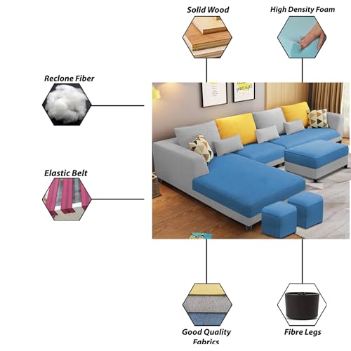 Image of Galib LHS 8 Seater L Shape Sofa Set for Living Room (Turquise Grey Fabric) Premium Fabric Sofa