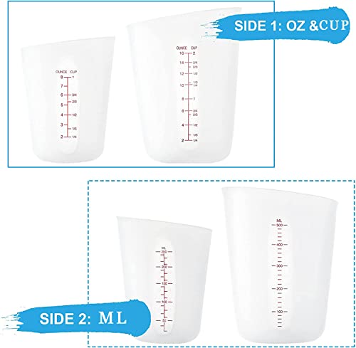 6Pcs Silicone Measuring Cup For Cooking Resin 3Pcs 8Oz + 3Pcs 16Oz Melting Cups With Marking, Squeeze And Pour Flexible Measuring Cups For Mixing Chocolate Cake Cookies Baking - Bpa Free #TOP2