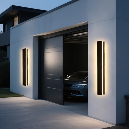 Image of Modern Outdoor Wall Lights - 2pack 47.3inch 3000K Black Exterior Light Fixtures Wall, Porch Lights Outdoor Wall Sconce, Patio Long Strip Wall Light Fixtur Outside for Garage, House(4.72 Inch Wide)