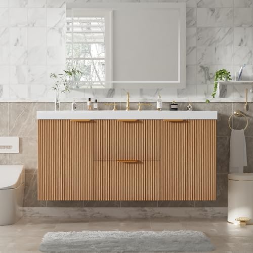 Virubi 48 Inch Floating Bathroom Vanity with Single Sinks,Wood Modern