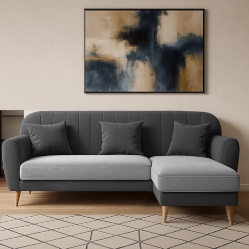 Image of Atticus RHS 4 Seater L Shape Sofa Set for Living Room (Grey Black Fabric) Premium Fabric Sofa Set
