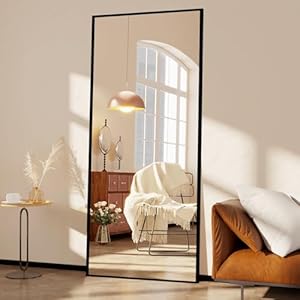 Full Length Mirror with Stand – Large Floor Mirror for Wall-Mounted or Freestanding Use – Aluminum Alloy Frame Dressing Mirror for Home, Adjustable Tilt Design (Black-Rec, 71″ L x 32″ W)