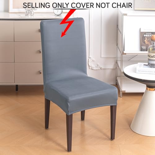 Image of HOKIPO 'SereneSolids' 140 GSM Polyester Blend Dining Chair Cover Set of 2, Smokey Grey (AR-6246-SGRY)