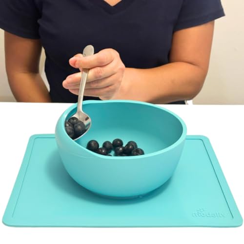 Modaliv 34oz Adult Scooper Bowl with Suction Base – Adaptive Silicone Placemat for Stroke Recovery, Elderly, or Disabled – Microwave & Dishwasher Safe – Non-Slip Feeding Aid (Turquoise)