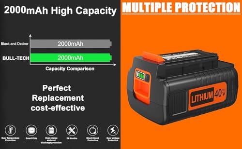 Image of BULL-TECH 40 Volt MAX 2.0Ah Lithium Battery Replacement for Black and Decker 40V Battery,Compatible with All Power 40V Black and Decker Power+ Tools