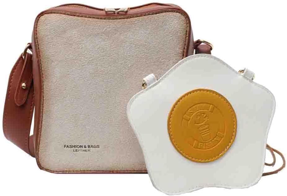 Breakfast Fried Egg Bread Creative Crossbody Bag, Sandwich Omelette Toast Shoulder Bag, Novelty Purse Messenger Food Pouch