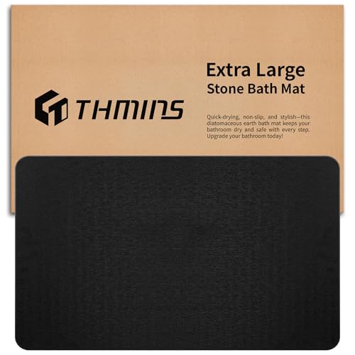 THMINS Black Extra Large Stone Bath Mat 32x20 Stone Shower Mat