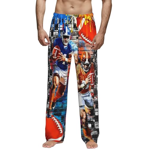 QuillGlyph Football Pajama Pants For Men Super Soft Long Sleep Pant Pajama Bottoms Elastic Waist with Pockets Sleep Lounge Pants Lightweight Men's Separate Bottoms Sleepwear for Men (Sizes: XX-L)