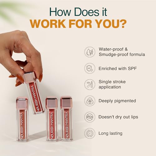 Image of Nourish Mantra's Masoom Pink Lipstick (3.5ml) / Creamy Matte Liquid Lipstick with SPF /Water Proof /Smudge Proof /Transfer Proof /Long Lasting /Suits All Skin Tones
