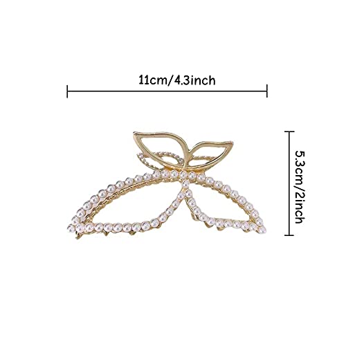 Metal Pearl Hair Claw Clips Butterfly Hair Accessories Elegant Large Rhinestones Headbands Hairpin Hair Tie Hair Crab Barrette Head Bands Hair Accessories Clamp Hair Ornaments For Women 1Pcs #TOP1