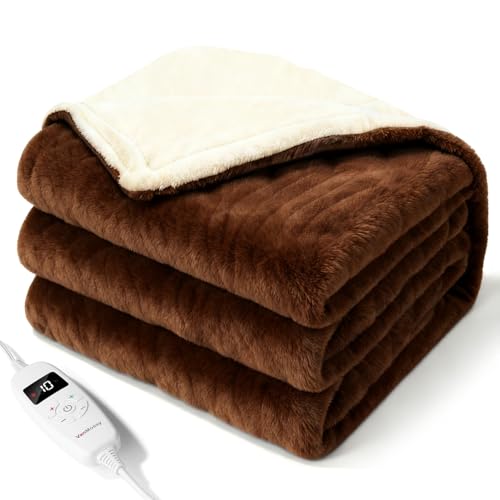 電気毛布 2025新登場【発熱の新時代 】高級フランネル両面仕様 10段階温度調節&省エネタイマー(1-8時間) 188×130cm 大型掛け敷き兼用 超厚手ふわふわ 抗菌防臭 均一加熱 丸洗い可能 電気ひざ掛け/肩掛け/ベット毛布 冬用暖房ギフト J-OB31201