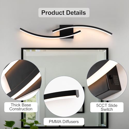 Image of 31.5 inch Modern Bathroom Vanity Light Black Lights Fixtures Dimmable 5CCT Led Bathroom Light Fixture Over Mirror Modern Wall lamp for Cabinet Hallway