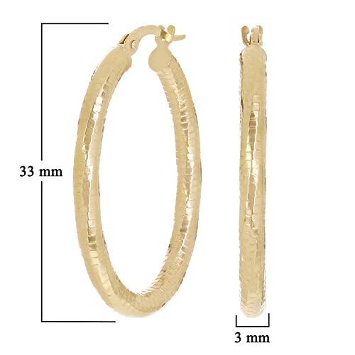 Italian 14k Yellow Gold Honeycomb Hollow Oval Hoop Earrings 1.3" 3mm 2.2 grams4