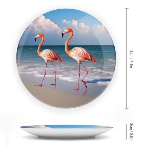 Plato decorativo Bone China Flamingo On The Beach 7 pulg miniatura 2