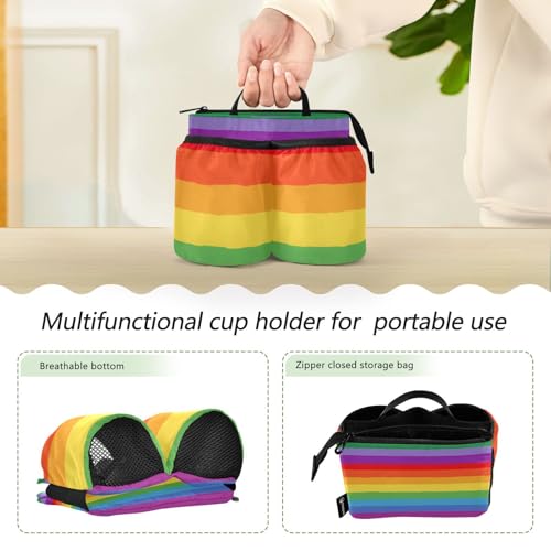 Image of Luggage Cup Holder for Suitcases Free Hands Suitcase Cup Holder Travel Luggage Drink Holder Portable Luggage Cup Caddy Bag Carrier with Handle Vibrant Colorful Stripes