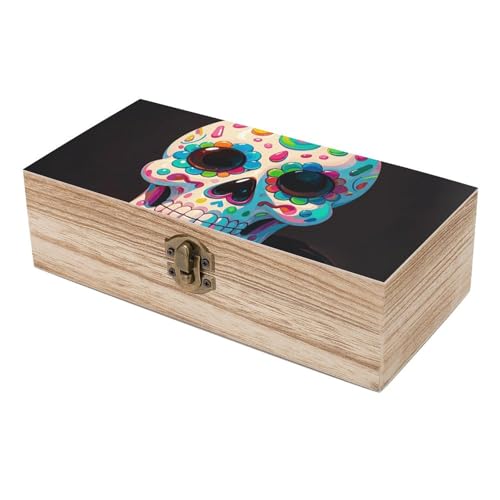 Boîte de rangement en bois gravée motif crâne, finition artisanale durable - 7