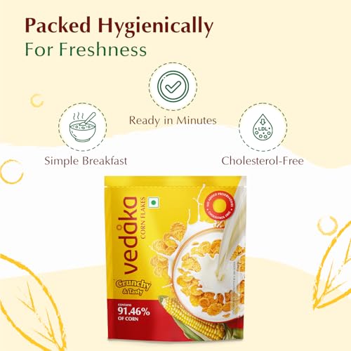 Image of Amazon Brand - Vedaka Corn Flakes | 875 G | Contains 91.46% of Corn | Crispy | Classic Breakfast Favorite | No Added Preservatives