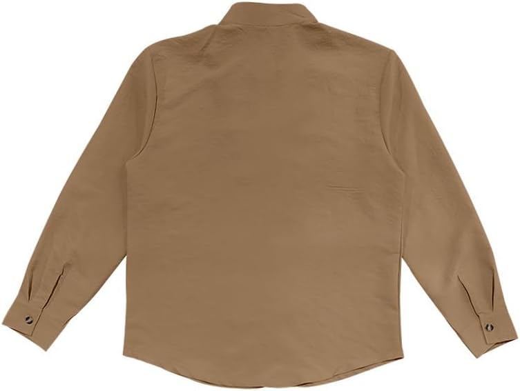 Men's Retro Casual Shirt - Long Sleeve Button Down Stand Collar Loose Fit Plain Shirt for Vacation Wear - Image 4