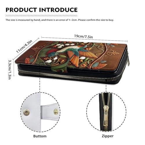 Image of COEQINE Ladies Wallets Pink Leopard Heart Black Printed Leather Phone Long Clutch Purses Check Coin Change Holder