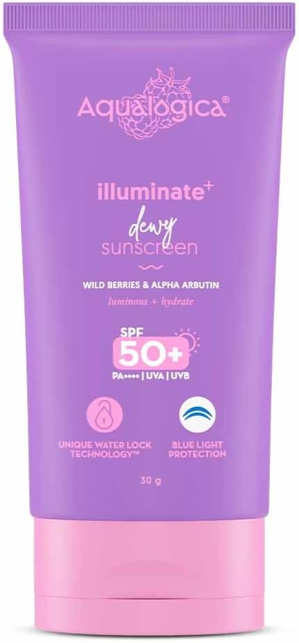 Illuminate+ Dewy Sunscreen Gel SPF 50+ PA++++ with Wild Berries & Alpha Arbutin | Broad Spectrum SPF 50+ PA++++ | UVA/B & Blue Light Protection | Evens Skin Tone | Fragrance-Free & No White Cast | For Luminous & Sun Protected Skin | 30 g