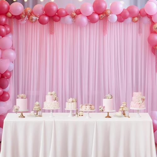 Image of 2pcs Backdrop Decoration Net Tulle Large Size, Nylon Made, Reusable, Soft, Wrinkled Free, 8 x 5 ft Each, Cabana Tent Party Decoration Items for Birthday, Anniversary (Light Pink)