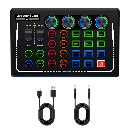 Nuoxiange V88 Live Sound Card for Streaming, Bluetooth Audio Mixer with Voice Changer & Funny Sound Effects - Portable Mini DJ Board for Kids, Gaming, Karaoke, TikTok - Great Beginner Gift