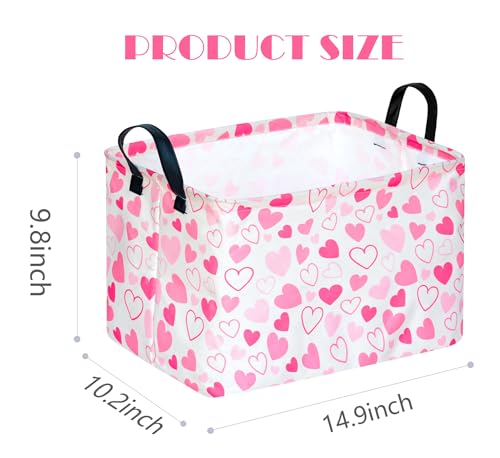 Image of MAIZMZ Girls Gift Basket Heart Print Storage Cube for Women, Closet Shelf Organizer Bins Empty Gift Basket with Handles Nursery hamper Kids Toys Books Box Room Deco