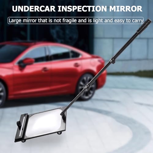 sous Le Miroir d'inspection du véhicule avec lumière LED, Longueur réglable 50-110cm, Outil d'inspection carré Pliable, Miroir Convexe télescopique