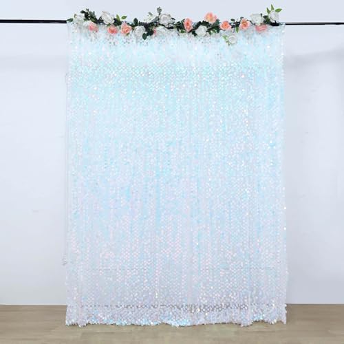 Efavormart 8ft X 8ft Iridescent Blue Big Payette Sequin Curtains,
