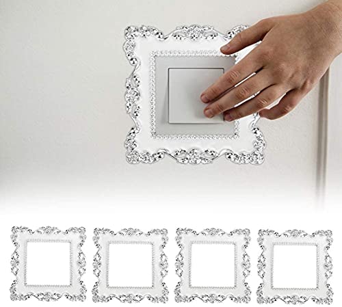 LATRAT 4 pegatinas para interruptor de luz, pegatinas de lujo para interruptor de 155 mm/86 mm, pegatinas de flores de lujo, pegatinas de pared envolvente, cubierta plateada, decoración del hogar,