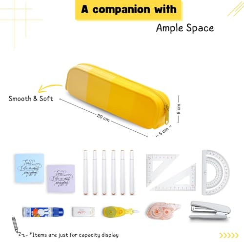 Image of Silicone Pencil Box Pouch for Girls & Boys | Aesthetic Stationery Pouches for School | Pen Case Bag for College Students, Yellow