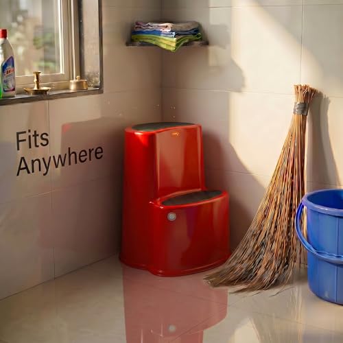 Image of Multipurpose Step Stool with Anti-Skid Surface for Home, Kitchen & Office | Premium Plastic Ladder Stool | 220 kg Hight Weight Load Capacity | 60 x 47 x 51.5 cm  (Mystic Red)