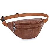 Leather Fanny Packs for Men Women, Brown Belt Bag Fashionable Waist Pack Sling Crossbody Bags Pur...
