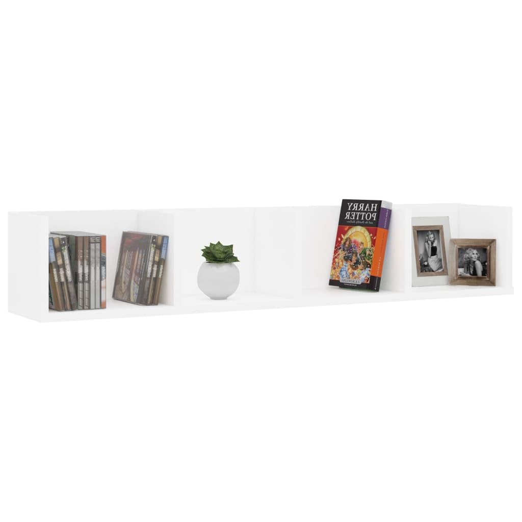 Mensola da parete per CD bianco in legno 100 x 18 x 18 cm con 4 scomparti per CD DVD e accessori, robusta mensola sospesa da parete per soggiorno, ufficio e cucina