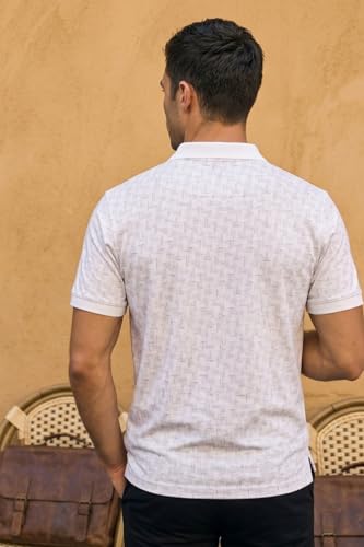 Image of Louis Philippe Men's Slim Fit Cotton Pique Polo Tshirt with Stretch and All Over Print